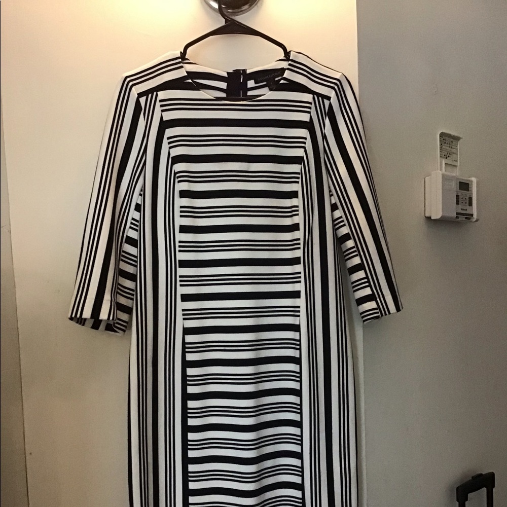 Navy blue and off white striped dress